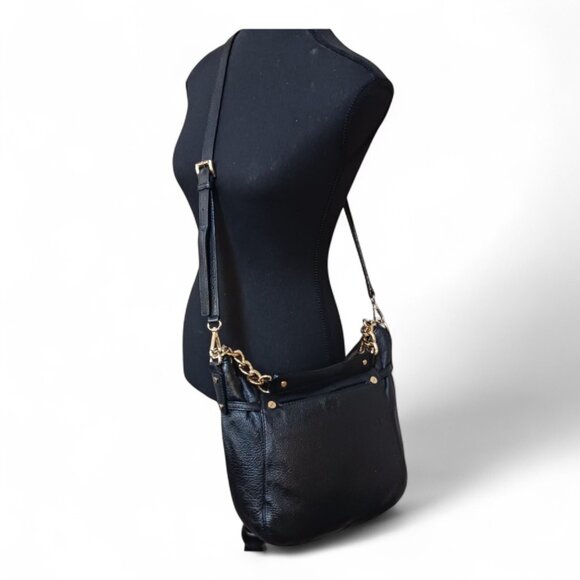 Michael Kors Convertible Black Pebbled Leather Tote / Crossbody Bag/ Gold Chain - Picture 6 of 10